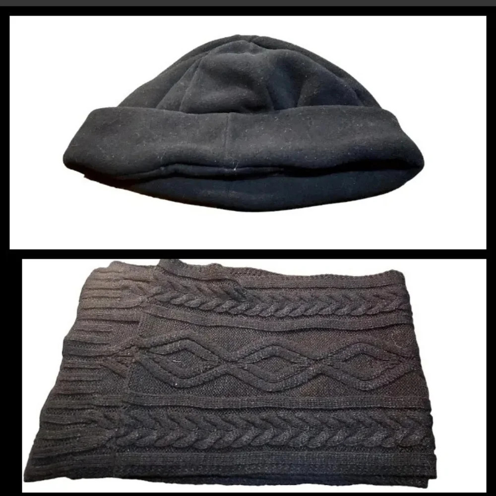Womans Accessories Hat Scarf Beanie Knit Black Chunky Outerwear Woman Winter...